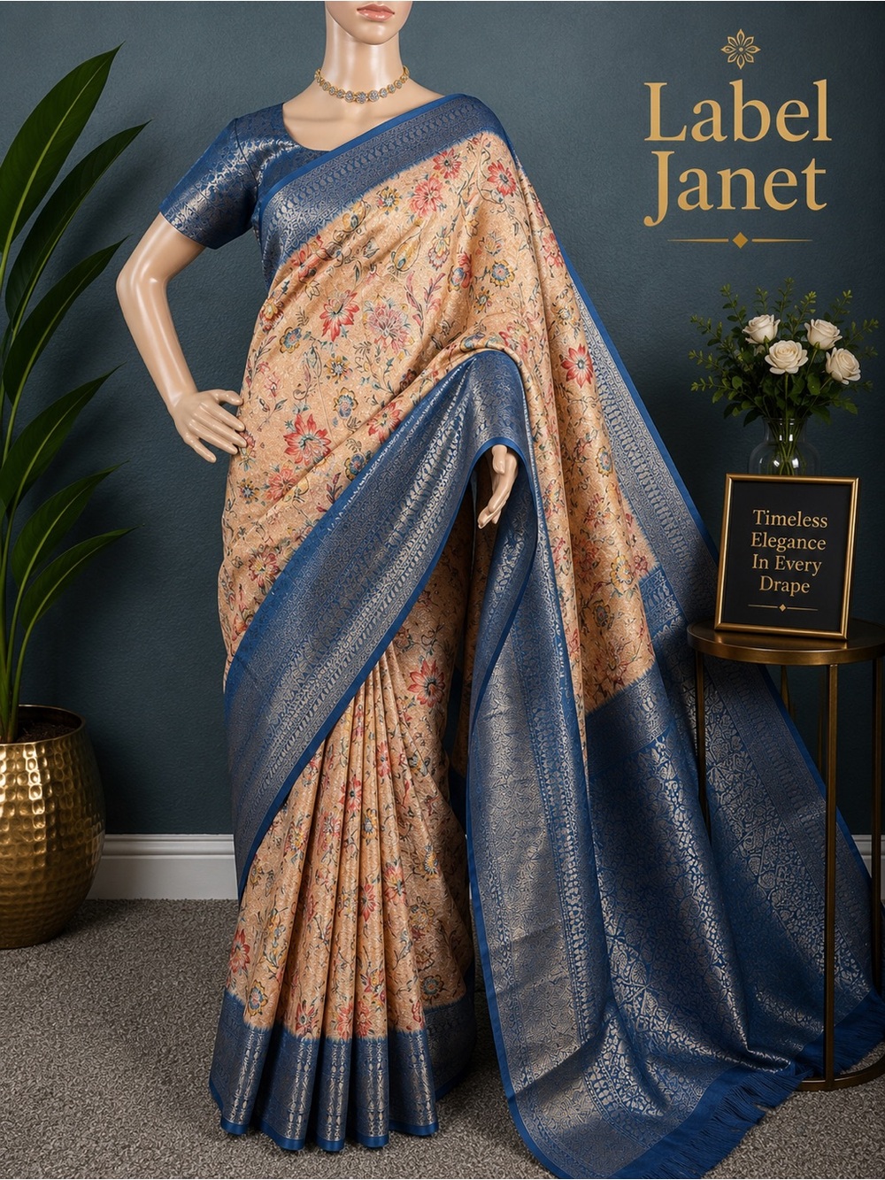 Brand new Beige Soft silk saree with stitched blouse,Alterable(34” - 42”)